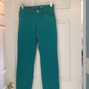 Turquoise skinny leg curvy jeans